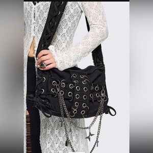 MINGA London BRAND NEW Black Chain-Embellished Grommet Women's Bag
